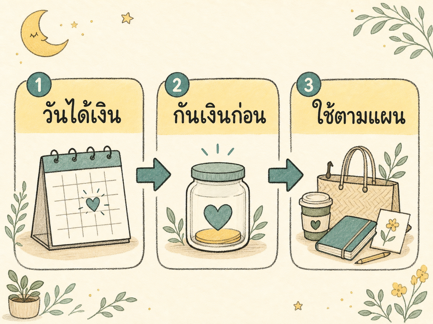 แผนภาพลำดับวันได้เงิน กันเงินออมก่อน แล้วใช้จ่ายตามแผน